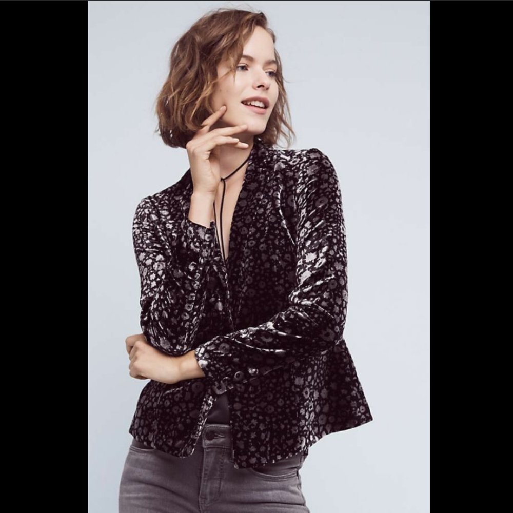 Anthropologie Elevenses Lumi Velvet BlazerJacket 4